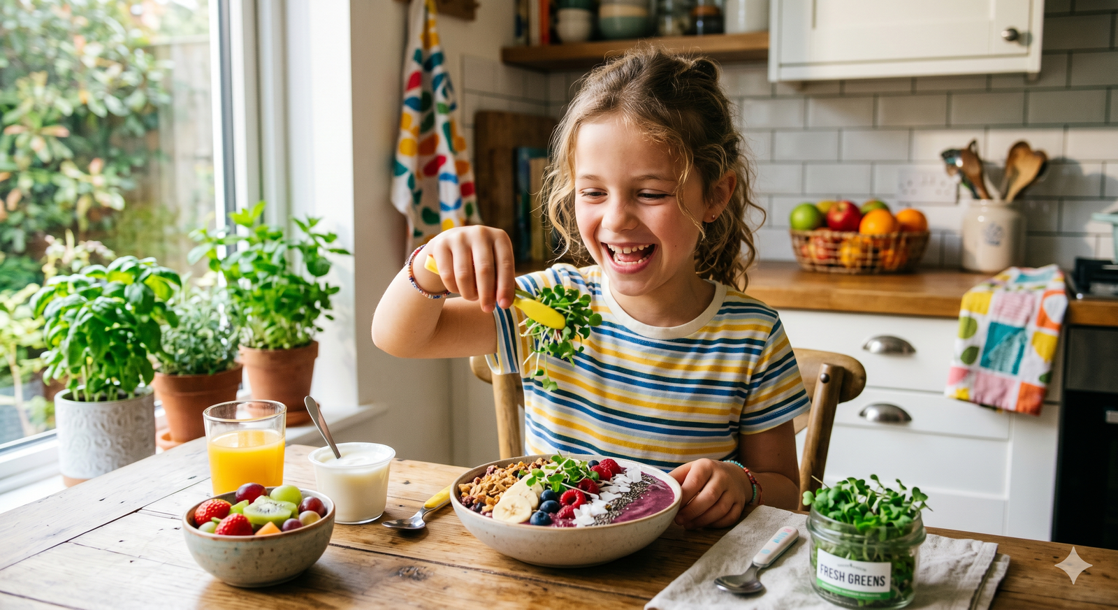 Child excited about eating microgreens