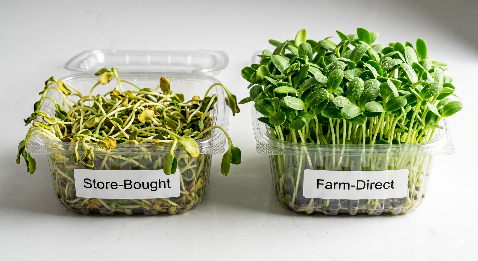 Farm-direct vs store-bought microgreens side by side comparison