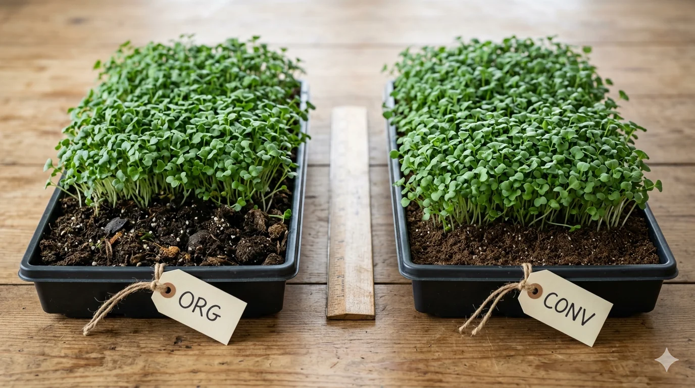 Organic microgreens growing in clean soil